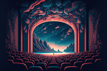 A World Within the Screen: An Immersive Movie Theater - Digital Art, unique illustration concept | Generative AI	
