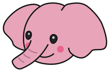 ピンク色のゾウの顔イラスト