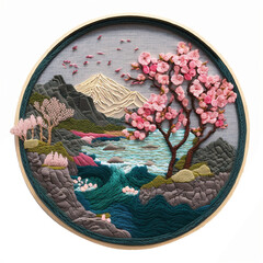 embroidery sakura in Japan Scenery