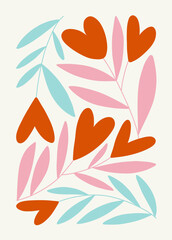 Modern Valentine's day vertical flyer or poster template. Love hand drawn trendy illustration.