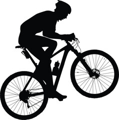 man cyclist mountain biker riding uphill black silhouette