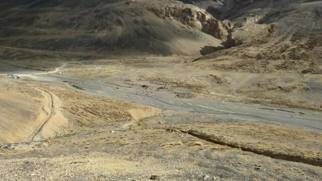 trail in the mountains, Mountain with musk deer in a distance