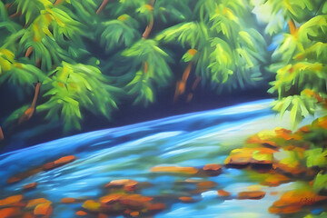 Fototapeta na wymiar Painting Of A River Art. Generative AI