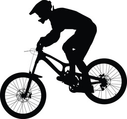 Fototapeta premium athlete rider on bike mountain biking black silhouette