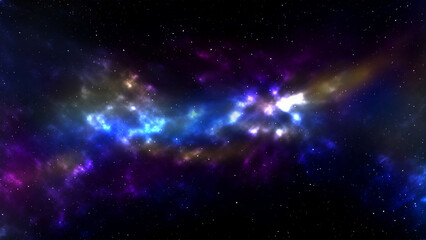 Starfield. Space abstract background with nebula and shining stars. The infinite universe and starry night. Colorful milky way with the cosmos particle and the stardust. Mystic colorful galaxy