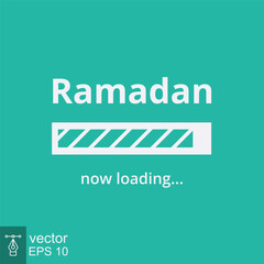 Ramadan loading banner. Simple flat design, holiday concept. Now loading bar sign. Prepare for Ramadan Kareem. Vector illustration, cover template and background for islam celebration. EPS 10.