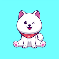 Fototapeta na wymiar Cute Spitz Dog Sitting On Cartoon Vector Icons Illustration. Flat Cartoon Concept. Suitable for any creative project.
