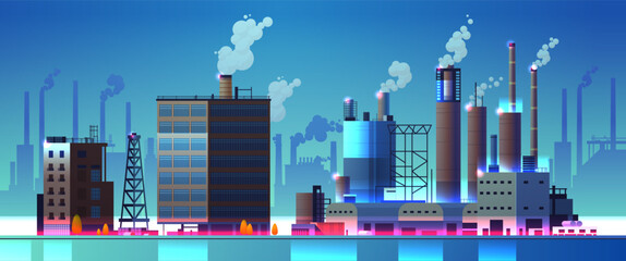 Obraz premium energy generation plant with chimneys electricity production industrial manufacturing building heavy industry factory