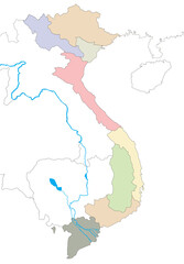 Map of Vietnam includes regions, Mekong River basin, Tonle Sap Lake, and outline.