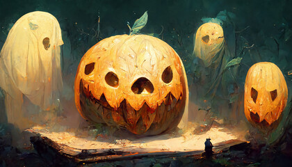 Pumpkin ghost pumpkins costume theme illustration Generative AI Content by Midjourney