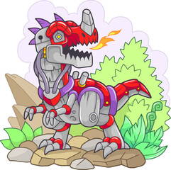 robot dinosaur ceratosaurus, funny illustration
