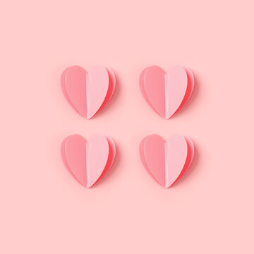 Pink hearts on pink color background, minimal trend creative aesthetic pattern, pastel monochrome card as valentines day or wedding background. Hearts symbol of love, romantic holiday concept