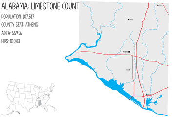 Large and detailed map of Limestone county in Alabama, USA.