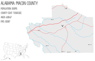 Large and detailed map of Macon county in Alabama, USA.