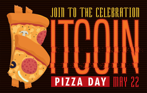 Bitcoin Symbol made with Pizzas to Celebrate Bitcoin Pizza Day, Vector Illustration