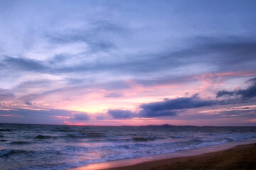 Beautiful sea landscape with dramatic sunset sky.