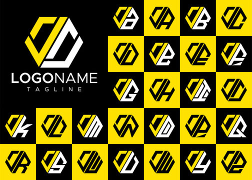 Set of modern line hexagon initial J JJ letter logo design