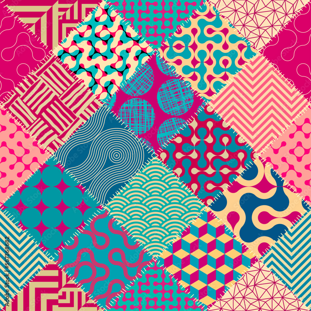 Poster Patchwork textile pattern. Seamless quilting design background.