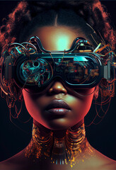 African american young woman using virtual reality glasses. Ai generated.