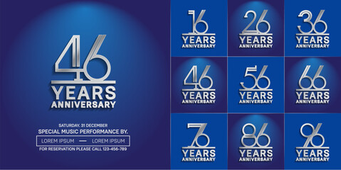 set of anniversary logotype silver color for special celebration event