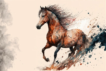 Brown Horse Watercolor Painting, Generative AI