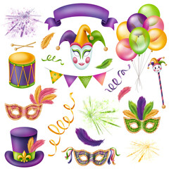 Mardi gras festival clipart set © lissa.artist