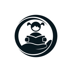 Children girl reading book and care icon design