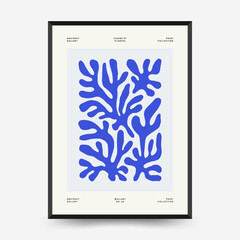 Underwater world, ocean, sea, fish and shells vertical flyer or poster template. Modern trendy Matisse minimal style. Hand drawn design for wallpaper, wall decor, print, postcard, cover, template