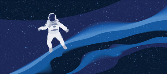 Universe banner with astronaut floating