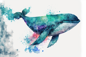 Watercolor Whale Painting, Generative AI