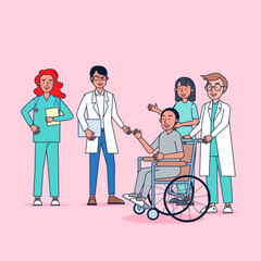 Character collection of doctors big set isolated flat vector illustration wearing professional uniform, cartoon style on hospital theme