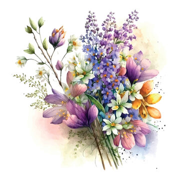 bouquet of spring flowers watercolor Flowers watercolor illustration. Manual composition. Spring. Summer.