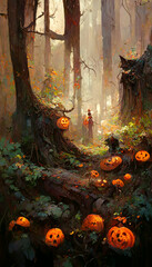 halloween style forest changeable costume theme art illustration Generative AI Content by Midjourney