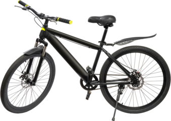 Black Mountain Bike on white, Mountain Bicycle Isolated on White background PNG File.	
