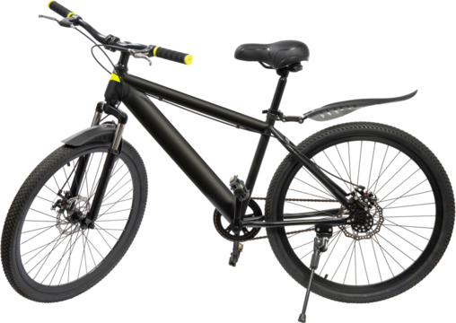 Black Mountain Bike on white, Mountain Bicycle Isolated on White background PNG File.	