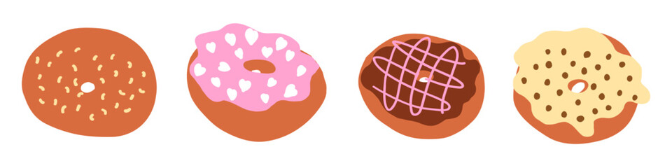 Donuts set in cartoon style. Vector illustration isolated on white background.