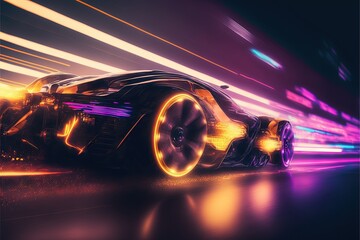 cyberpunk supercar on high speed blurred motion, creative light trails generative art Generative AI