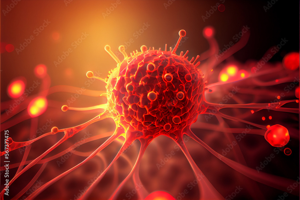 Poster beautiful abstract surreal concept of cancer cell attacking body cell. generative ai technology.