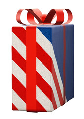 Fototapeta premium American flag pattern wrapping gift box with red ribbon bow