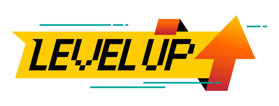 Yellow level up logotype with up arrow . Typography logo design. Flat and minimalist icon design