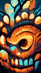 Mayan style halloween theme pumpkins night illustration Generative AI Content by Midjourney