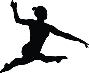 woman gymnast split jump in gymnastics black silhouette