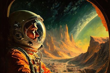Spaceman Exploring Planet