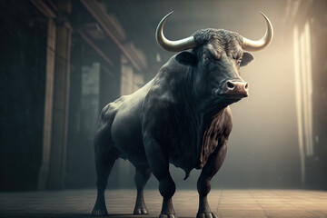 Bulle steht in einer Halle im Zeichen des Wachstums an der Börse, Generative AI