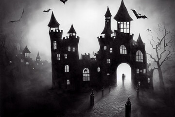 Fototapeta na wymiar Halloween Ghost Castle illustration Generative AI Content by Midjourney