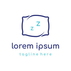 Bed and sleep logo template creative design, with pillow,zzz, clock, moon and stars.