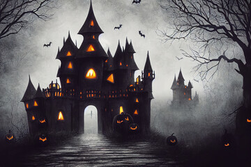 Halloween Ghost Castle Forest illustration Generative AI Content by Midjourney