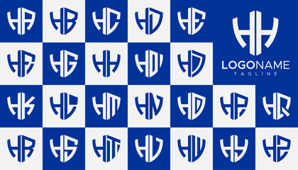 Modern line security shield initial H HH letter logo design set