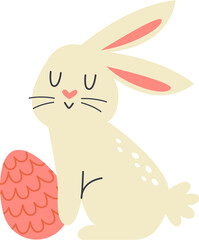 Cute cartoon bunny carry easter egg flat icon