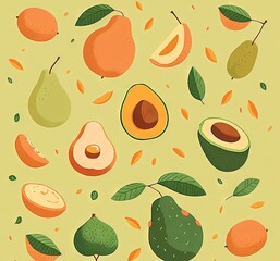avocado orange repeat pattern infinite french patisserie vector Generative AI